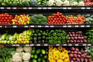 Various vegetables on supermarket aisles