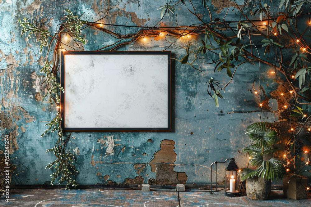 Poster minimal simple frame mockup blank frame rustic on wall simple horizontal orientation.