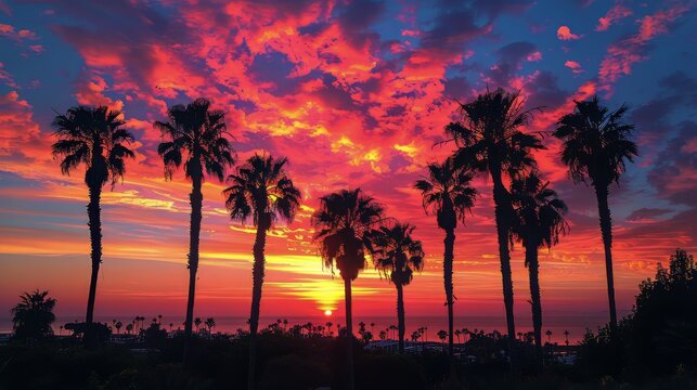 Stunning Sunset Over Ocean With Palm Trees