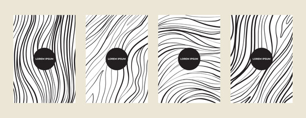 Trendy line art cover collection. Doodle organic wavy shapes background set