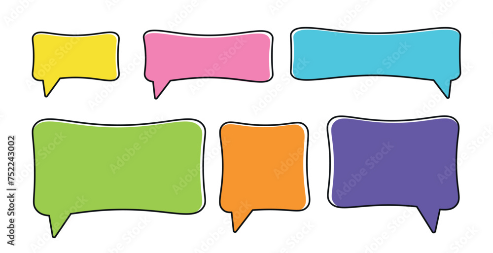 Wall mural a set of hand drawn doodle blank text frames. colored text box. empty speech bubbles on transparent 