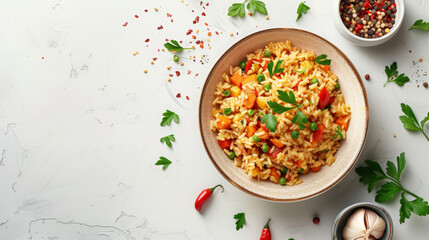 pilaf dish on white background