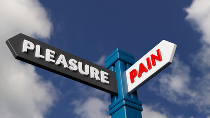 Pleasure or pain direction arrow sign. Contrasting feelings of emotion. Bliss vs misery concept.