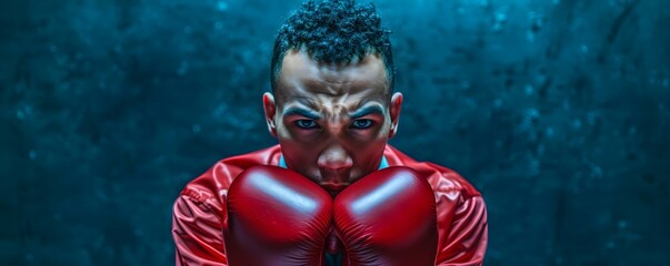 Focused athlete embodies determination in boxing stance ready to compete. Concept Sports Photography, Boxing, Determination, Athlete, Competition - obrazy, fototapety, plakaty