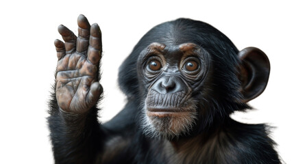 Detailed image focusing on the hand of a chimpanzee with the face deliberately blurred