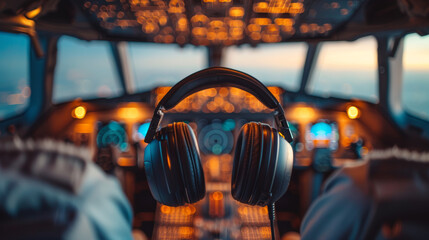 pilot headphones on white background - obrazy, fototapety, plakaty