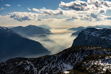 Lake garda view in  Trentino-Alto Adige, Italy. Ski slopes and snow holidays in Andalo in the...