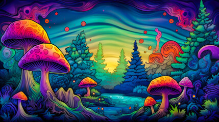 Fototapeta na wymiar Mushrooms Magic Psychedelic artwork