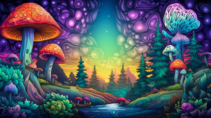 Mushrooms Magic Psychedelic artwork