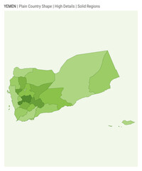 Yemen plain country map. High Details. Solid Regions style. Shape of Yemen. Vector illustration.