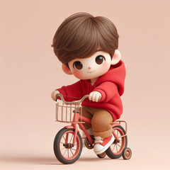 The young boy, wearing a red hoodie, is joyfully riding a bicycle with training wheels