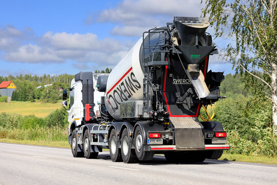 Concrete mixer truck of Swerock Oy, the largest supplier of aggregates and ready-mixed concrete in the Nordic countries. 