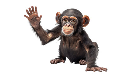 A captivating photograph of a monkey reaching out, with the facial area thoughtfully blurred, on a plain background