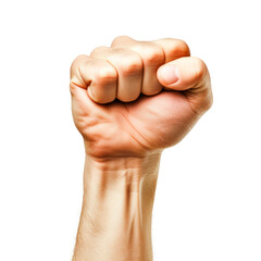 A fist is raised in the air, with the thumb and index finger pointing upwards Isolated on transparent background, PNG