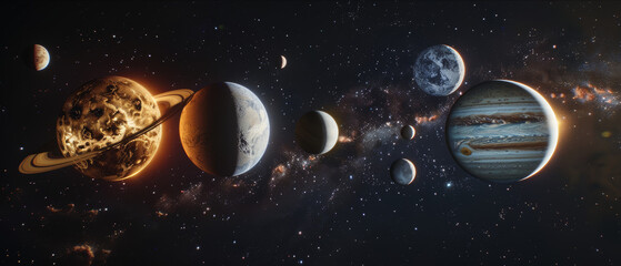 Naklejka premium planets and moons of our solar system