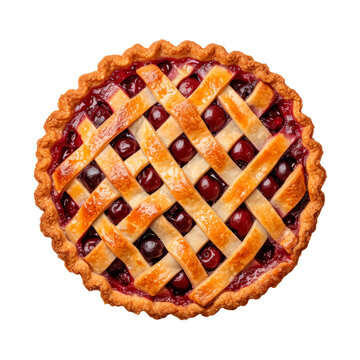 A cherry pie with a lattice crust Isolated on transparent background, PNG