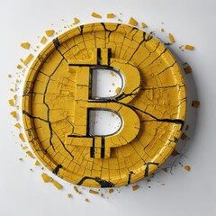 broken golden bitcoin on white
