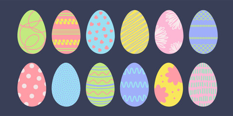 Easter eggs set. Decorated of geometric ornament  hand drawn abstract vector set