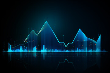 Business arrow up growth line circuit technology on dark blue background. Business investment to success. Financial data graph strategy. Market chart profit money, hi-tech