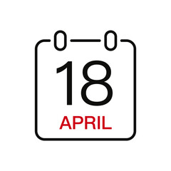 April 18 date on the calendar, vector line stroke icon for user interface. Calendar with date, vector illustration.
