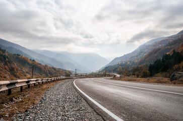 background mountain road and sky with clouds in the afternoon in Georgia