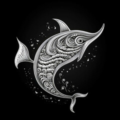Naklejka premium Narwhal Mandala Style Illustration, black and white