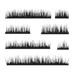 Set of design elements black bunches of grass, silhouettes isolated from the background, vector illustration.