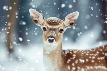 Small deer standing in snow