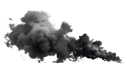 A black smoke cloud is rising. Isolated on transparent background, PNG
