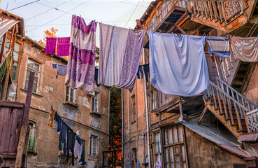 courtyard where clothes are dried in Tbilisi Georgia