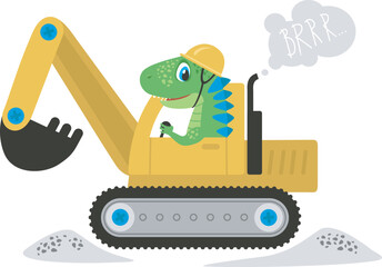 Funny dinosaur driving excavator. Digging Dino character. - 752249454