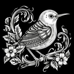 Obraz premium Wren Mandala Style Illustration, black and white