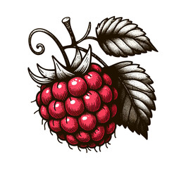 raspberry fruit hand drawn vector illustration graphic - obrazy, fototapety, plakaty
