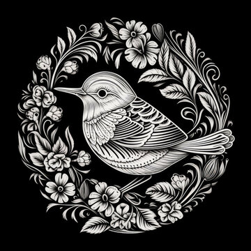 recommend clip art: Wren Mandala Style Illustration, black and white