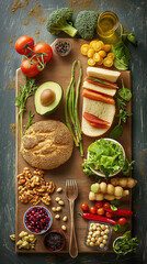 Wooden Cutting Board Covered With Assorted Food Items