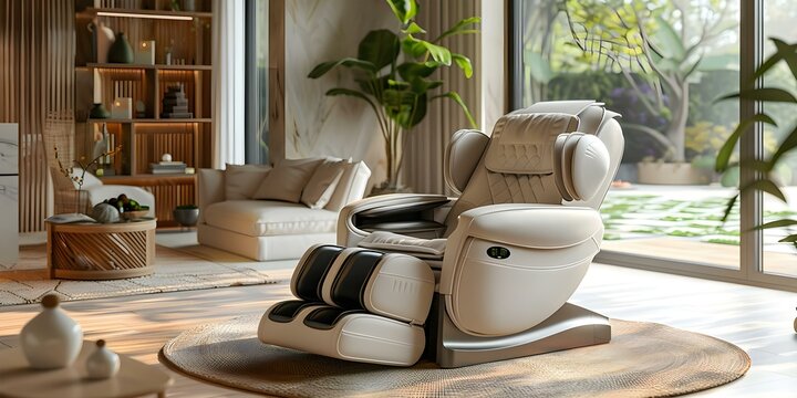 A spa oasis with a massage chair inviting relaxation and rejuvenation. Concept Spa Oasis, Massage Chair, Relaxation, Rejuvenation