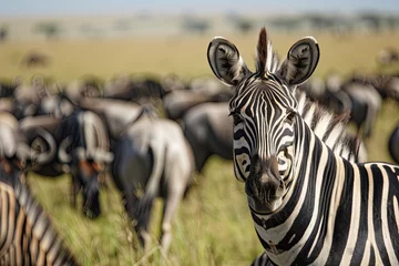 Zelfklevend Fotobehang Zebras and wildebeest in the Serengeti in Tanzania © Fabio