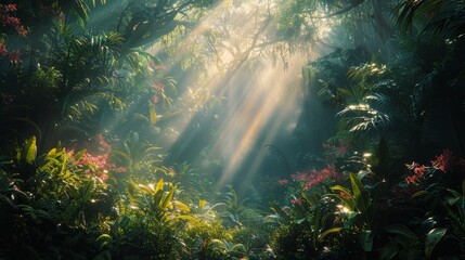 Fototapeta na wymiar Sunlight Shining Through Trees in the Jungle