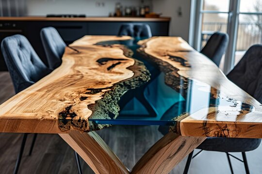 Wooden table with epoxy river inlay