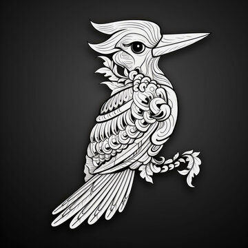 Woodpecker Mandala Style Illustration, black and white