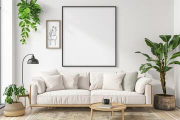 Frame Mockup, Picture frame template/mockup in an bright modern living room. Photoframe Mock-up background.Modern interior design.