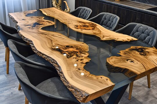 Wooden table with epoxy river inlay