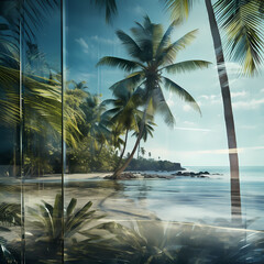 Tropical beach with palm trees made of glass