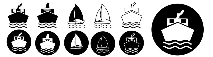 Ship icon vector set. Shipping illustration sign collection. Sea port symbol or logo. Freight transportation mark.