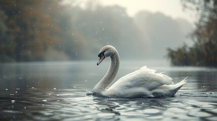 a swan swimming in the river