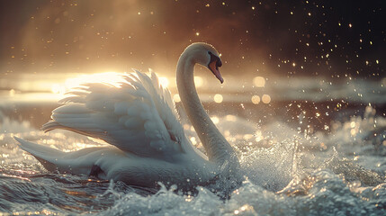 a swan swimming in the river
