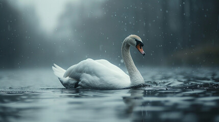 a swan swimming in the river