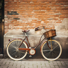 Fototapeta na wymiar Vintage bicycle leaning against a brick wall.