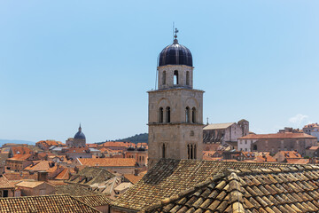 Fototapeta na wymiar Bell tower in Dubrovnik. City landscape. Selective focus