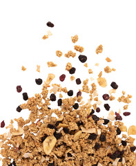 heap of muesli or crunchy granola isolated on white